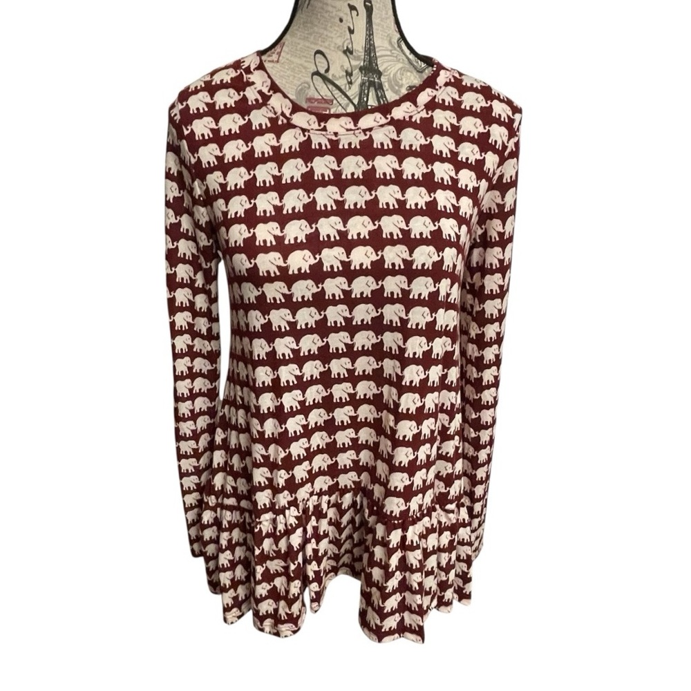 Elephant Print Long Sleeve Top - Red and White - Picture 1 of 3